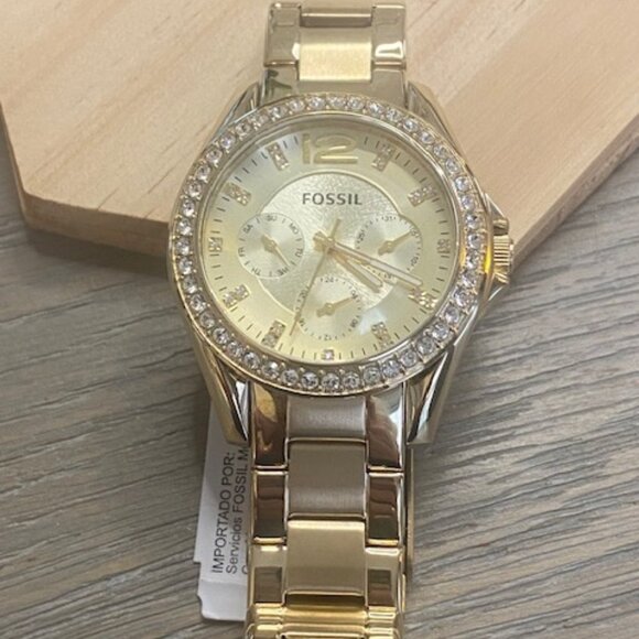 Fossil Riley 'Boyfriend' Gold tone Watch NWT ES - 3203 - Picture 2 of 12